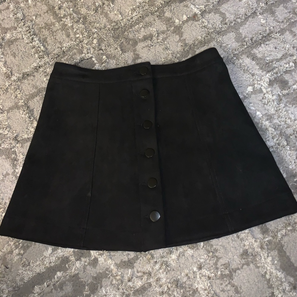 Black suede texture button down fall skirt